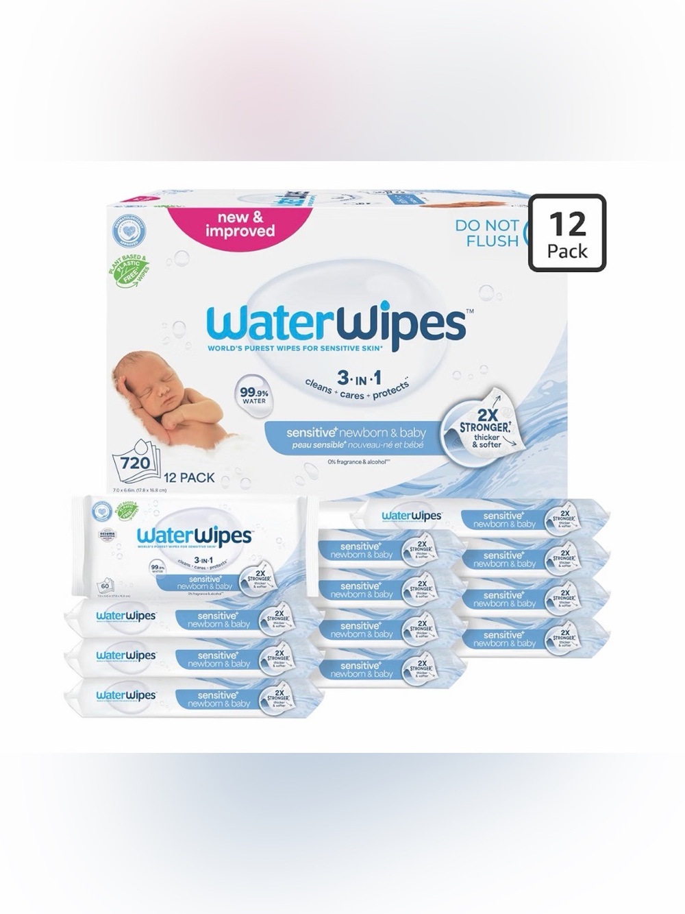 WaterWipes Sensitive Baby Wipes (12 Pack) - NEW
